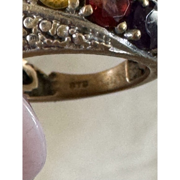 Vintage Sterling Green Red Purple Amethyst Gemstone Dome Band Ring Size 5 - Picture 7 of 8